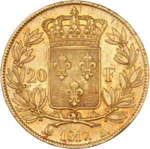 Ecu de France couronné entre une couronne de laurier.