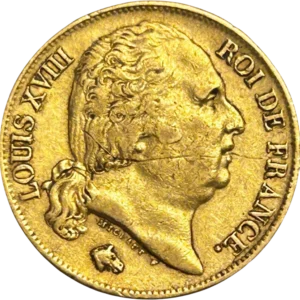 Tête nue de Louis XVIII à droite.