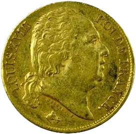 Tête nue de Louis XVIII à droite.