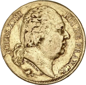 Tête nue de Louis XVIII à droite.