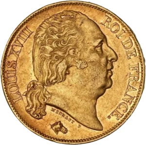 Tête nue de Louis XVIII à droite.