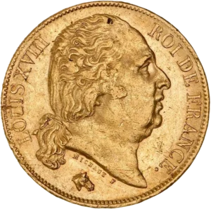 Tête de Louis XVIII à droite.
