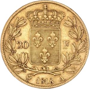 Ecu de France couronné entre une couronne de laurier.