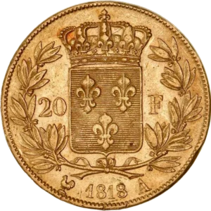 Écu de France couronné dans une couronne de laurier.