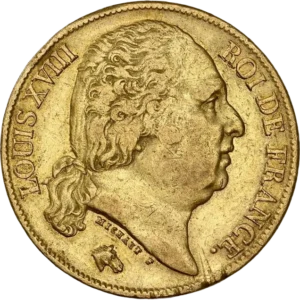 Tête de Louis XVIII à droite.