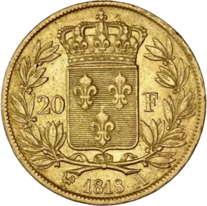 Écu de France couronné dans une couronne de laurier.