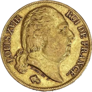 Tête de Louis XVIII à droite.