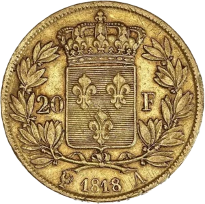 Écu de France couronné dans une couronne de laurier.