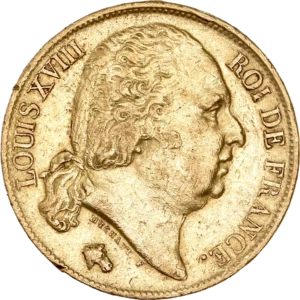 Tête de Louis XVIII à droite.