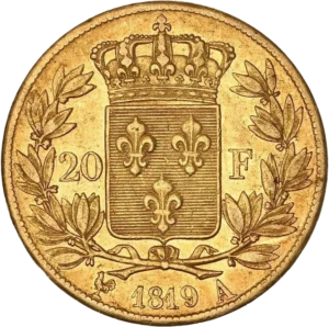 Ecu de France couronné entre une couronne de laurier.