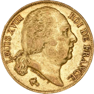 Tête nue de Louis XVIII à droite.