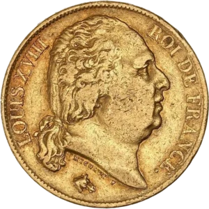 Tête nue de Louis XVIII à droite.