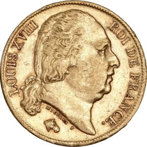 Tête nue de Louis XVIII à droite.