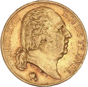 Tête nue de Louis XVIII à droite.