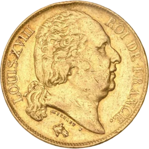 Tête nue de Louis XVIII à droite.