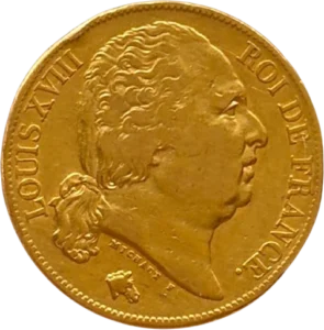 Tête de Louis XVIII à droite.