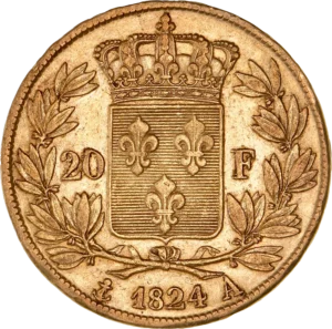 Écu de France couronné dans une couronne de laurier.