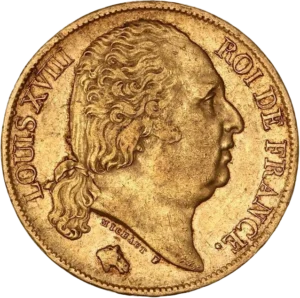 Tête de Louis XVIII à droite.