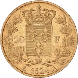 Écu de France couronné dans une couronne de laurier.