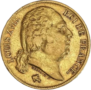 Tête de Louis XVIII à droite.
