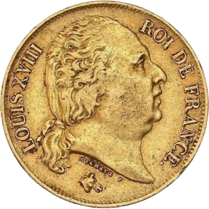 Tête de Louis XVIII à droite.