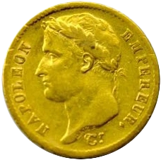 Tête laurée de Napoléon Ier à gauche.