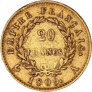 Tête laurée de Napoléon Ier à gauche.