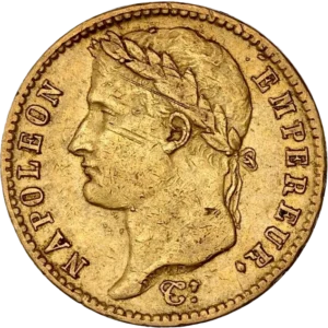 L'inscription 20 FRANCS dans une couronne formée de deux branches de laurier.