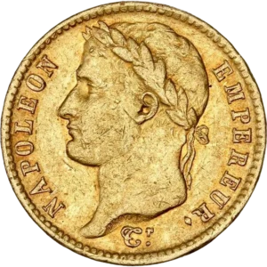 Tête laurée de Napoléon Ier à gauche.