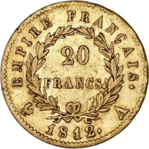 L'inscription 20 FRANCS dans une couronne formée de deux branches de laurier.