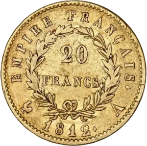 L'inscription 20 FRANCS dans une couronne formée de deux branches de laurier.
