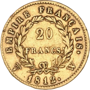 Tête laurée de Napoléon Ier à gauche.