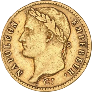 L'inscription 20 FRANCS dans une couronne formée de deux branches de laurier.