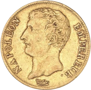 Tête nue de Napoléon Ier à gauche.