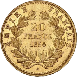 L'inscription 20 francs entourée d'une couronne de laurier.