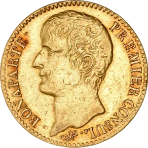 Tête de Napoléon Bonaparte, premier consul, à gauche.