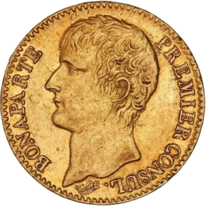 Tête de Napoléon Bonaparte, premier consul, à gauche.