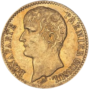 Tête de Napoléon Bonaparte, premier consul, à gauche.