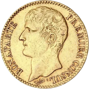 Tête de Napoléon Bonaparte, premier consul, à gauche.