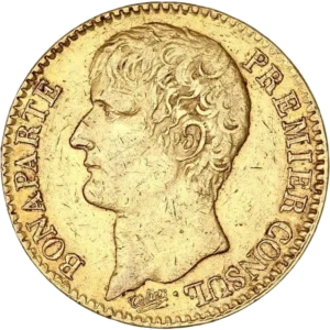 Tête de Napoléon Bonaparte, premier consul, à gauche.