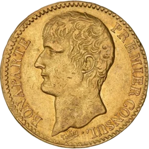 Tête de Napoléon Bonaparte, premier consul, à gauche.