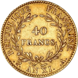 Tête de Napoléon Bonaparte, premier consul, à gauche.