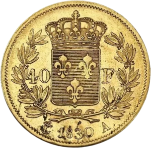 Écu de France couronné dans une couronne de laurier.