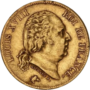Tête nue de Louis XVIII à droite.