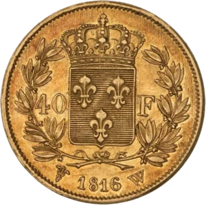 Ecu au lis couronnés entouré d'une couronne végétale.