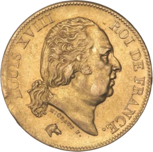 Tête de Louis XVIII à gauche.