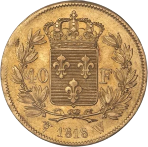 Ecu au lis couronnés entouré d'une couronne végétale.