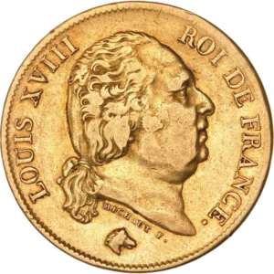 Tête de Louis XVIII à gauche.
