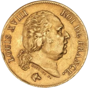 Tête de Louis XVIII à gauche.