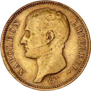 Tête nue de Napoléon Ier à gauche.